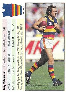 1993 Select AFL #181 Tony McGuinness Back